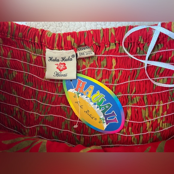 VINTAGE NWT HULA HULA RED HALTER HAWAIIAN MIDI DRESS ONE SIZE WOMENS - Picture 3 of 5